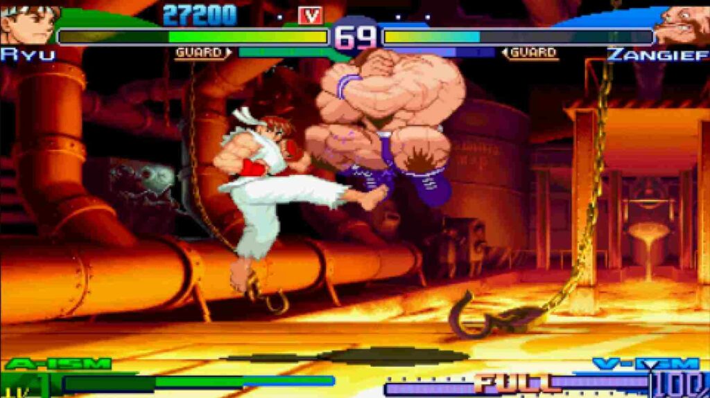 Kicking the opponent by jumping.